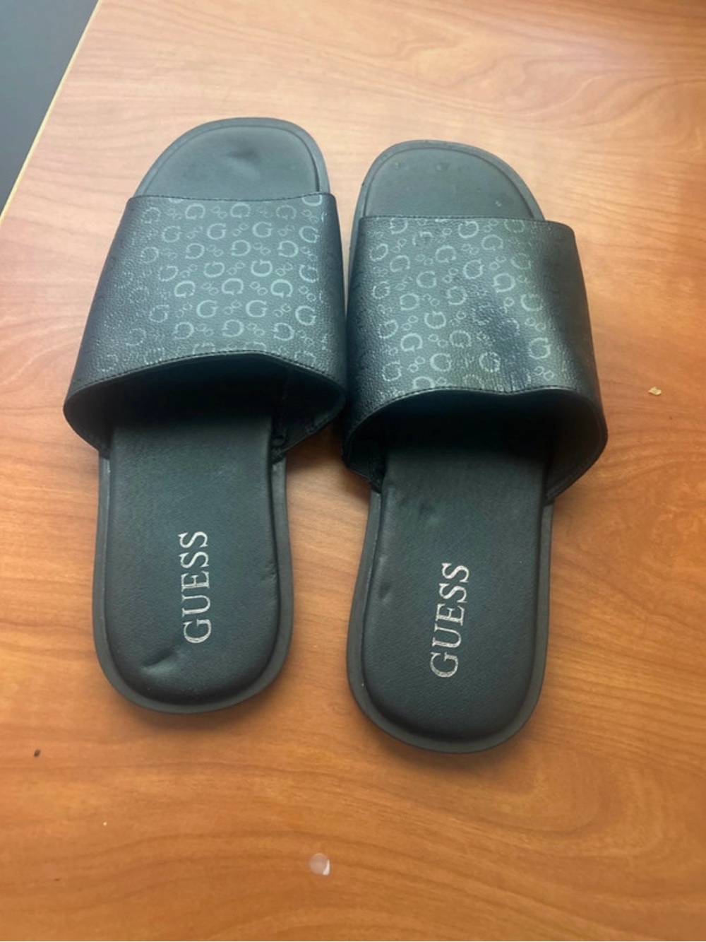 GUESS Black Monogram Slide Sandals